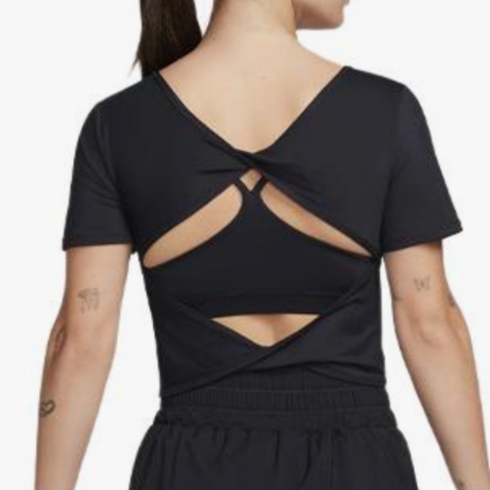 Nike Black Short Sleeve Cut Out Back Croptop